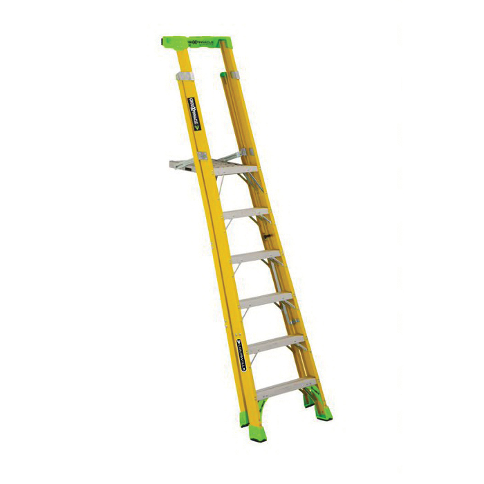 Louisville® FCP1406HD Cross Pinnacle Pro Platform and Leaning Step Ladder, 6 ft H Ladder, 375 lb Load, Fiberglass, ANSI Code: A14.5 Type IAA, 14-1/2 in W Platform