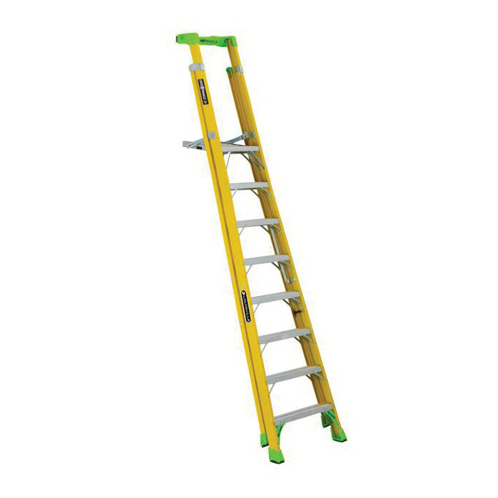 Louisville® FCP1408HD Cross Pinnacle Pro Platform and Leaning Step Ladder, 8 ft H Ladder, 375 lb Load, Fiberglass, ANSI Code: A14.5 Type IAA, 14-1/2 in W Platform
