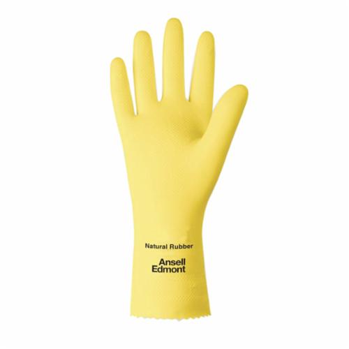 FL100 87-198 FL 100s Chemical Resistant Gloves, Natural Rubber Latex, Lemon Yellow, Flock Lining, 12 in L, Resists: Abrasion, Cut, Chemical, Puncture and Snag, Unsupported Support, Pinked Cuff, 17 mil THK