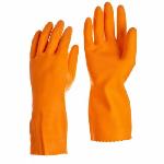 Ansell 87-208 Heavy Duty Chemical-Resistant Gloves, Natural Rubber Latex, Citrus Orange, Flock Lining, Resists: Acid, Alkalis, Ketone and Salt, Unsupported Support, Pinked Cuff, 29 mil THK