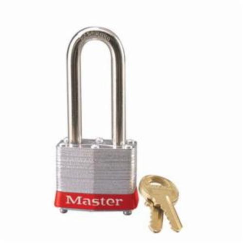 Master Lock® 3LHRED Safety Padlock, Different Key, Red Bumper, Reinforced Laminated Steel Body, 9/32 in Dia x 2 in H x 5/8 in W Hardened Steel Shackle, Conductive Conductivity