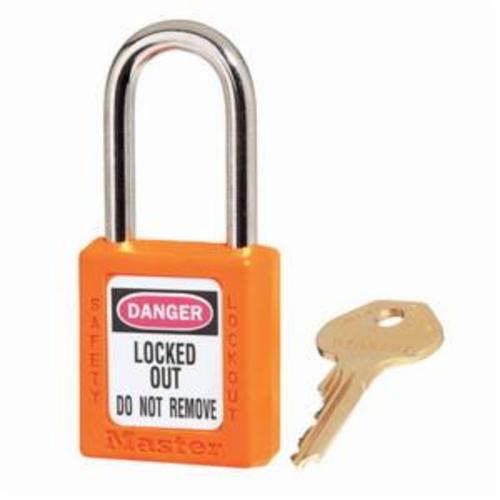 Master Lock® 410ORJ Zenex™ 410 Lockout Padlock, Different Key, Orange, Thermoplastic Body, 1/4 in Dia x 1-1/2 in H x 25/32 in W Metal Shackle, 1-3/4 in L Body