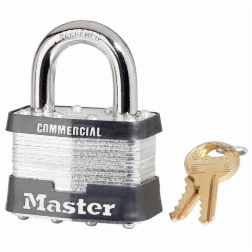 Master Lock® 5KA Commercial Grade Non-Rekeyable Safety Padlock, Alike Key, 3/8 in Shackle, Laminated Steel Body, 4-Pin Tumbler Locking