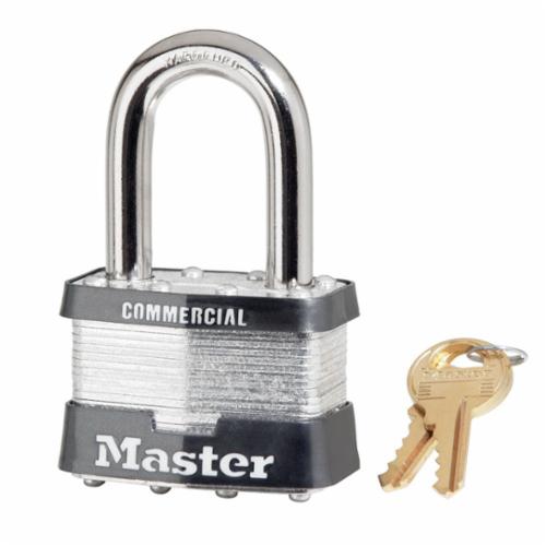 Master Lock® 5KALF Commercial Grade Non-Rekeyable Safety Padlock With 1-1/2 in Shackle, Keyed Alike, Alike Key, 3/8 in Shackle, Laminated Steel Body, 4-Pin Tumbler Locking