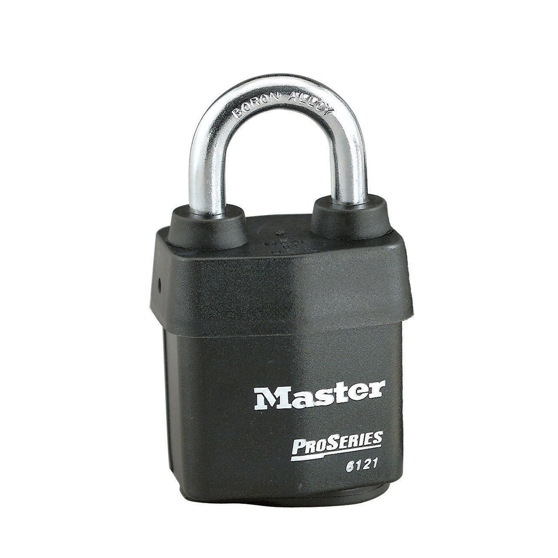 Master Lock® Weather Tough® 6121D Rekeyable Safety Padlock, Different Key, Steel Body, 5/16 in Dia Shackle, Black, 5-Pin Tumbler Cylindrical/Dual Ball Bearing Locking Mechanism