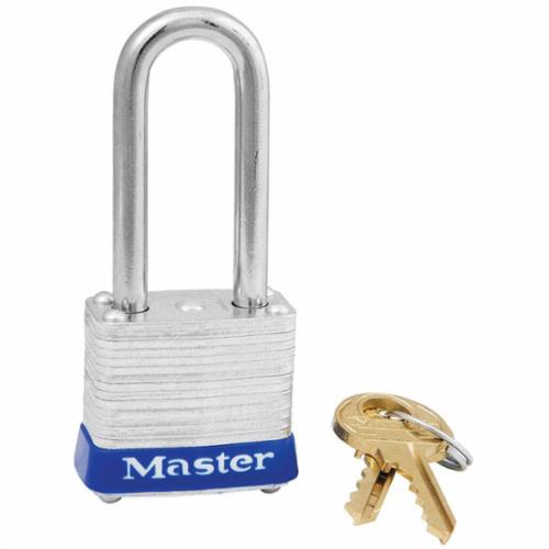 Master Lock® 7LF Non-Rekeyable Safety Padlock, Different Key, Laminated Steel Body, 3/16 in Dia Shackle, 4-Pin Cylindrical Locking Mechanism