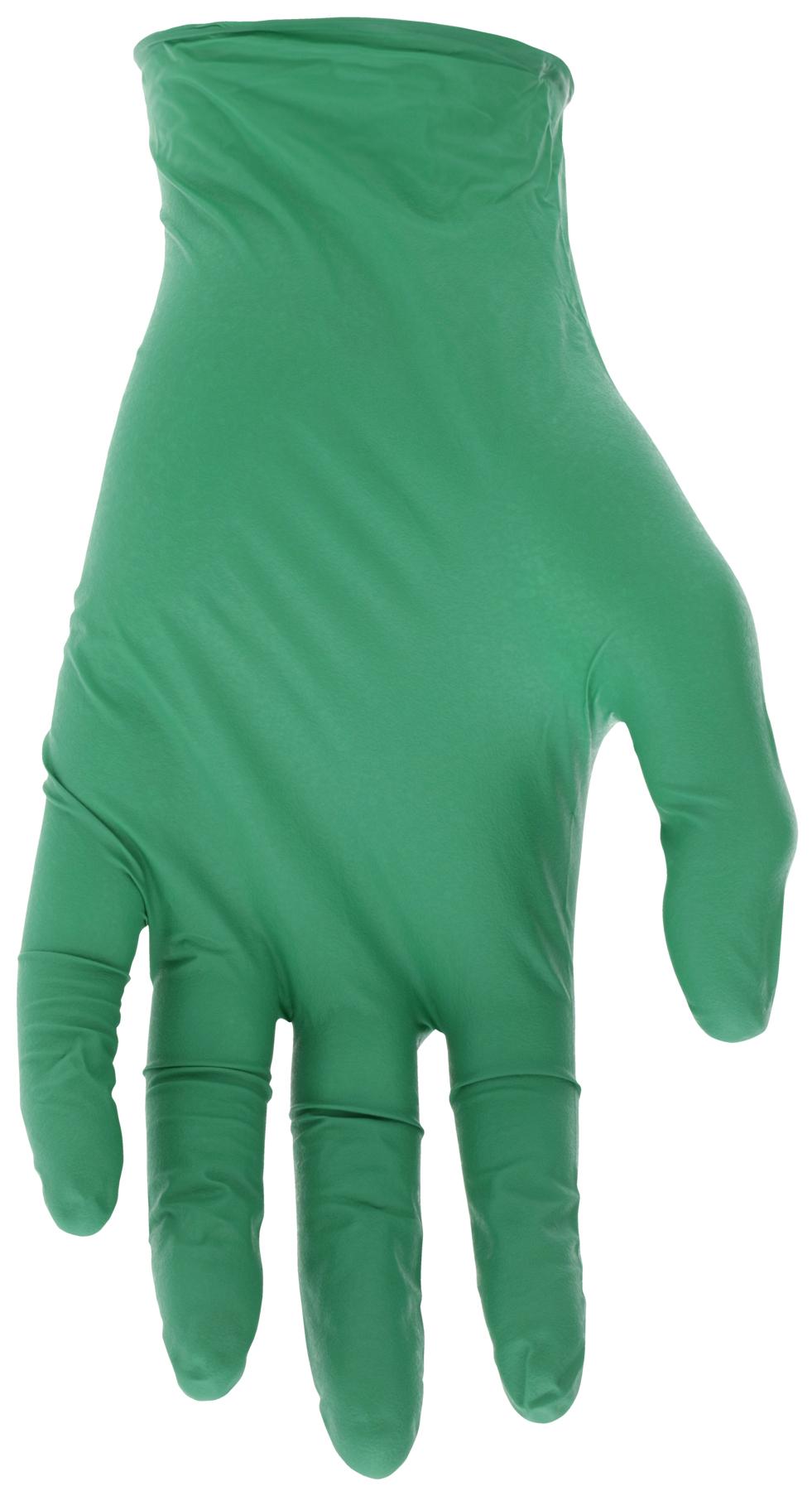 MCR Safety 6041L NitriShield™ Industrial Grade Disposable Gloves, L, Nitrile, Green, Unlined Lining, 9-1/2 in L, Resists: Chemical, Rolled Cuff, 4 mil THK
