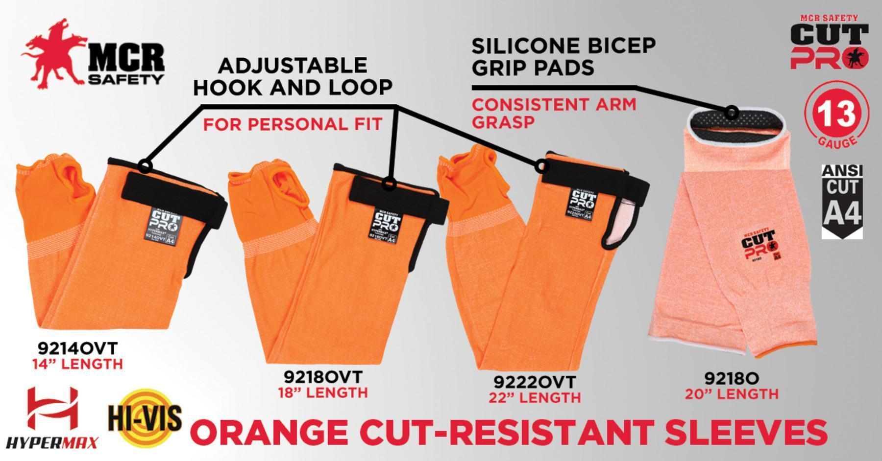 MCR Safety 9218OVT Cut Pro® Arm Protection Sleeve, 18 in L, Orange