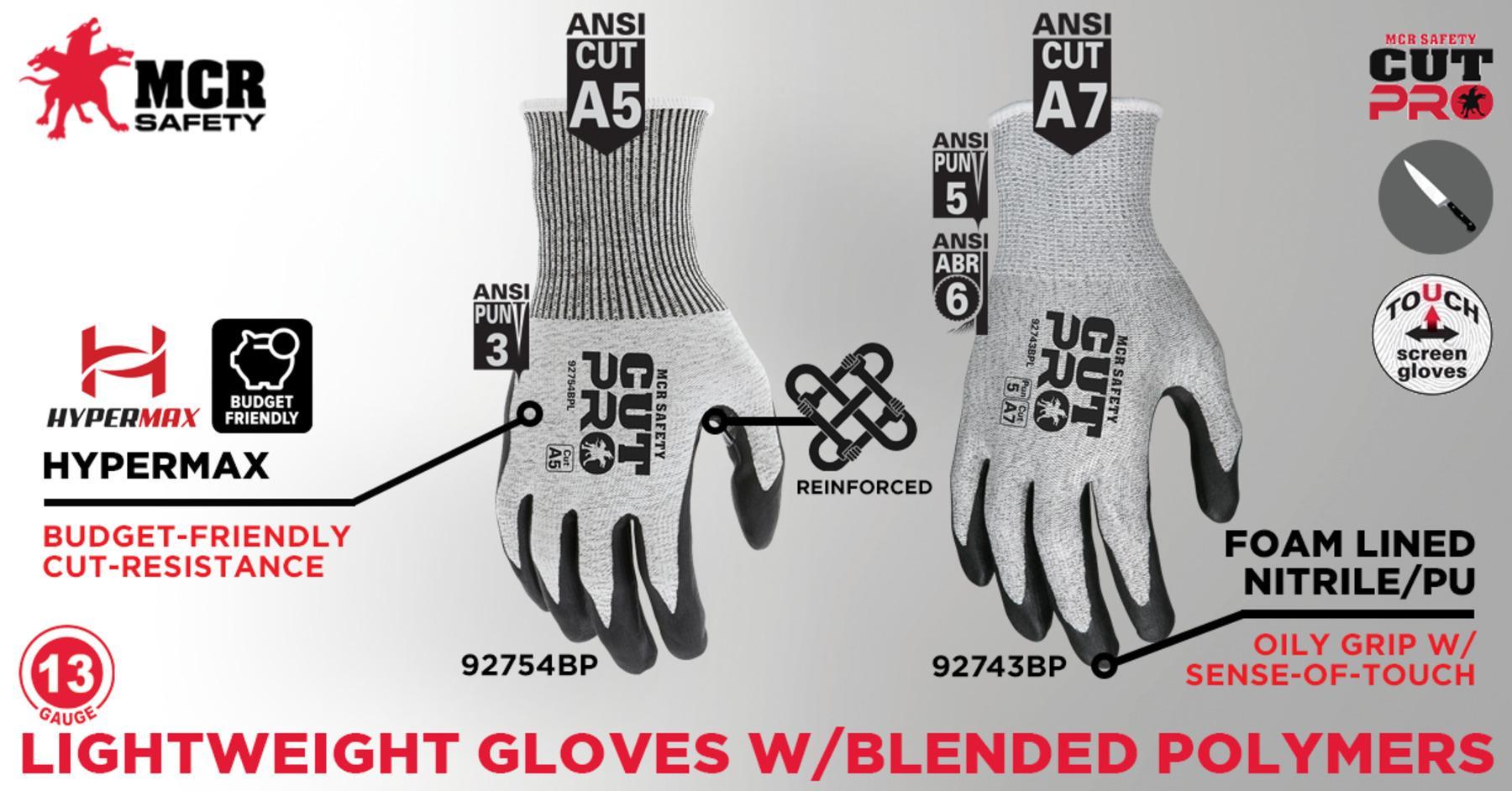 Cut Pro 92754BP Work Gloves, Knit Wrist Cuff, Resists: Cut Resistant, ANSI Cut-Resistance Level: A5, ANSI Puncture-Resistance Level: 3, Pair Hand