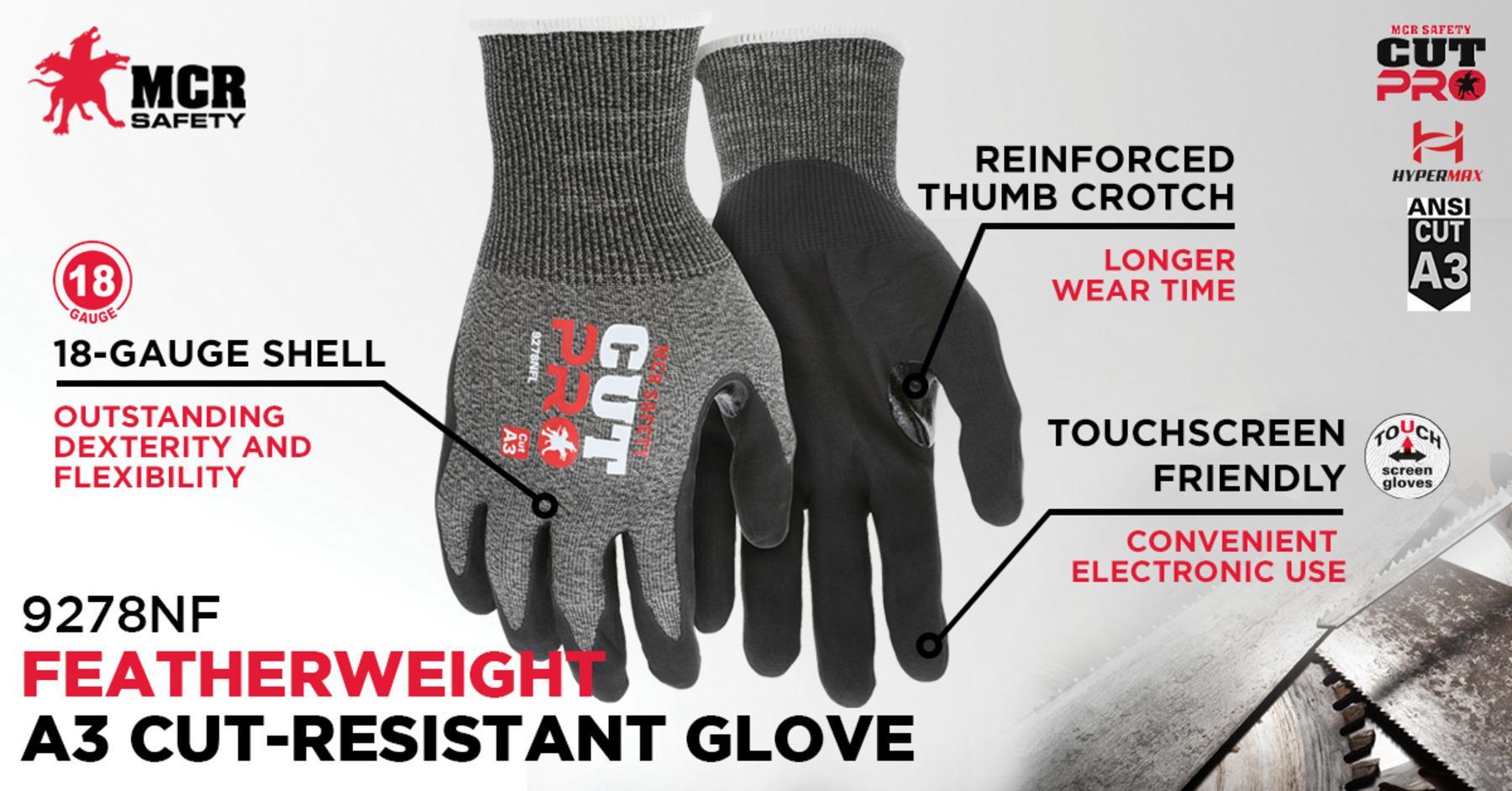 MCR Safety 9278NF Cut Pro™ Cut-Resistant Gloves, Nitrile Foam Coating, HyperMax™, Knit Wrist Cuff, Resists: Abrasion, Cut and Puncture, ANSI Cut-Resistance Level: A3, ANSI Puncture-Resistance Level: 4