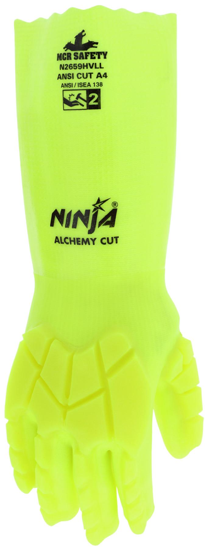 MCR Safety N2659HVL Ninja® Personal Protective Gloves, PVC Coating, HPPE HyperMax®, Resists: Abrasion/Cut/Puncture, ANSI Cut-Resistance Level: A4, ANSI Puncture-Resistance Level: 3