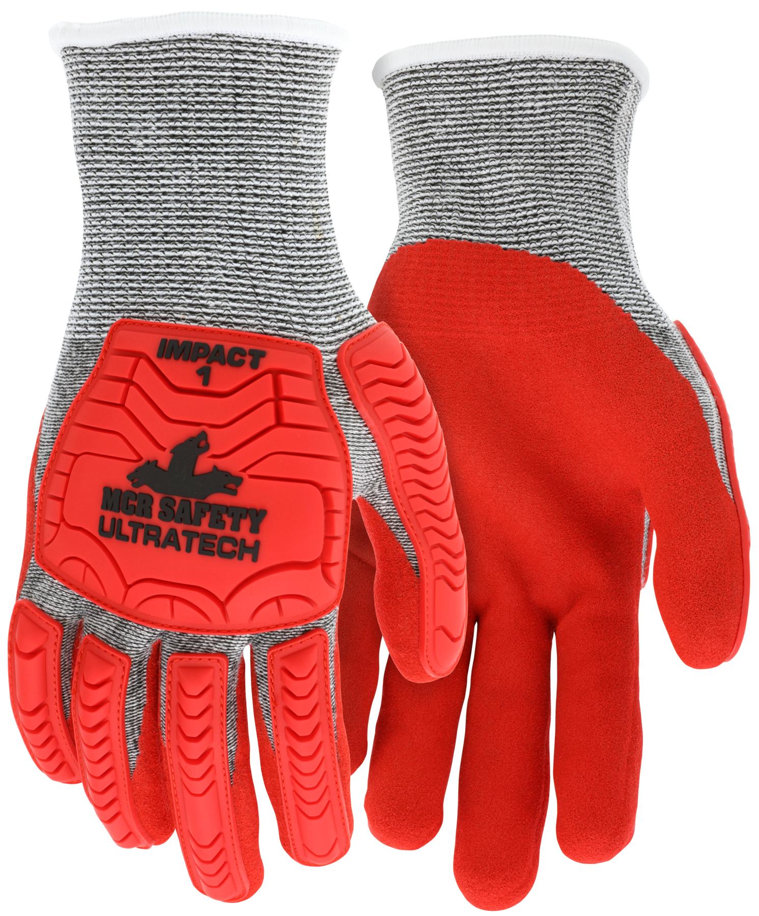 MCR Safety UT1954S UltraTech™ Stitched Mechanics Gloves, S, Sandy Nitrile Foam Coating, HyperMax™/TPR, Knit Wrist Cuff, Resists: Abrasion, Cut, Impact, Liquid, Oil and Puncture, ANSI Cut-Resistance Level: A5, ANSI Puncture-Resistance Level: 4