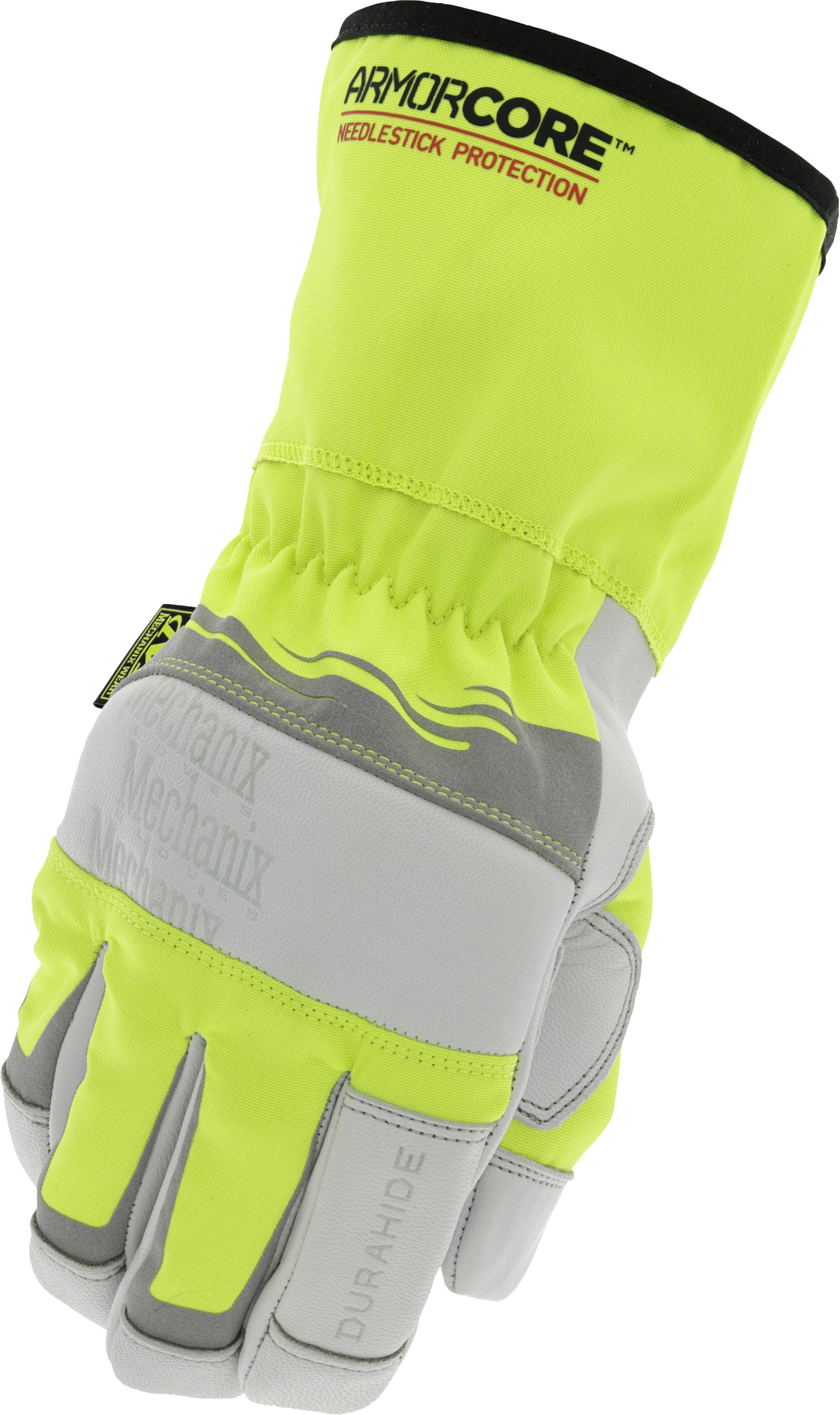 Mechanix Wear® NSIND-91-010 NSIND-91 High-Visibility Gloves, SZ 10/L, Tricot/Leather, Open Cuff, Resists: Water/Abrasion/Cut, ANSI Cut-Resistance Level: A5, ANSI Puncture-Resistance Level: 5, Left/Right Hand