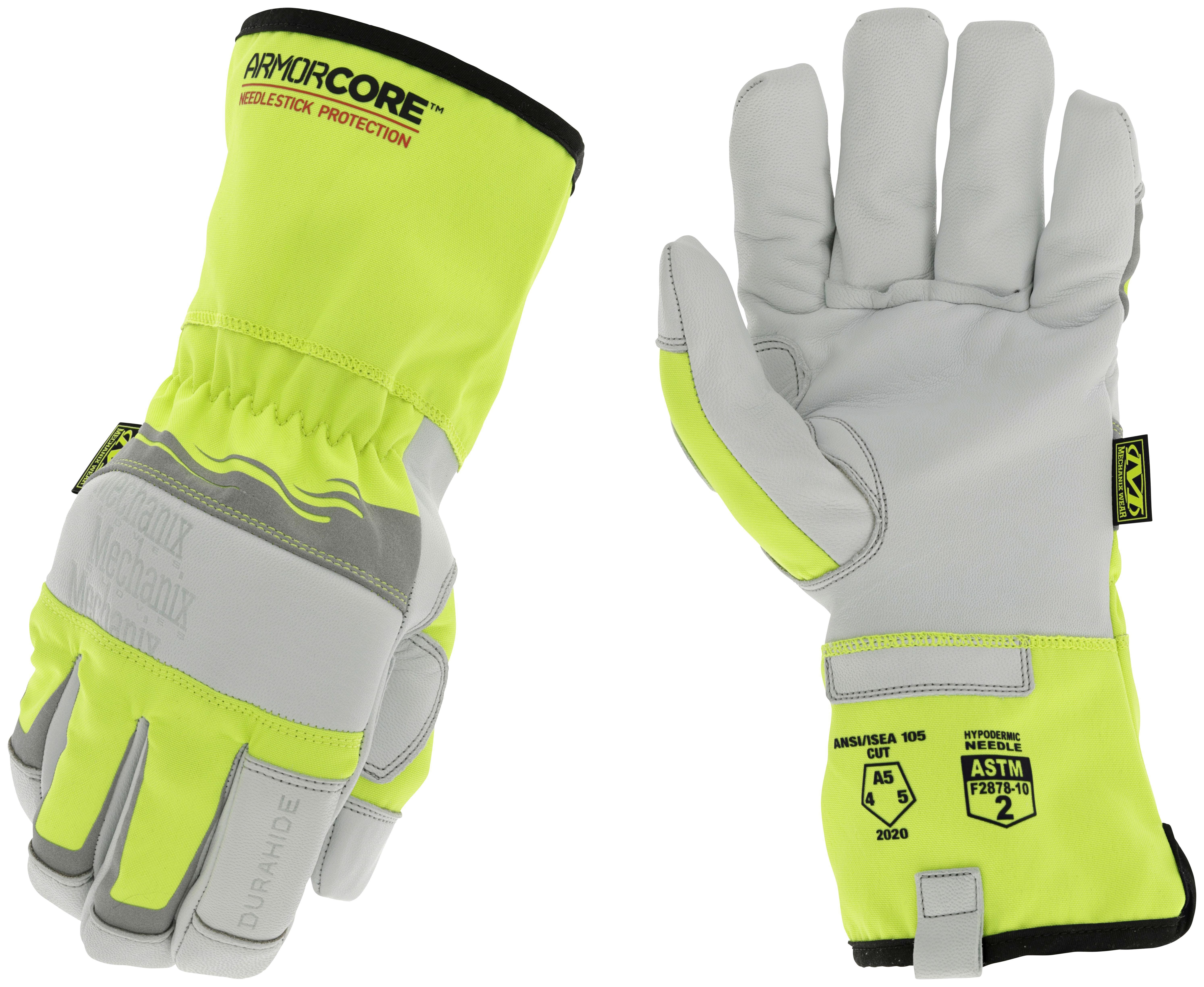 Mechanix Wear® NSIND-91-010 NSIND-91 High-Visibility Gloves, SZ 10/L, Tricot/Leather, Open Cuff, Resists: Water/Abrasion/Cut, ANSI Cut-Resistance Level: A5, ANSI Puncture-Resistance Level: 5, Left/Right Hand