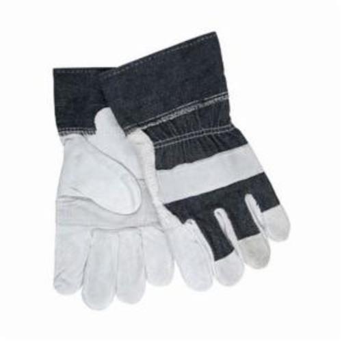 MCR Safety 1220DX Economy Grade General Purpose Gloves, Leather Palm, Gunn Pattern/Standard Finger/Wing Thumb Style, L, Cowhide Leather Palm, Cowhide Leather, Blue/Gray, Safety Cuff, Uncoated Coating, Fleece Lining