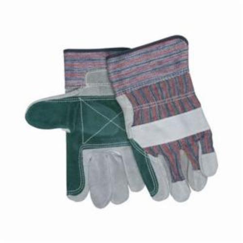 MCR Safety 1311JL Double Palm General Purpose Gloves, Leather Palm, Gunn Pattern/Standard Finger/Wing Thumb Style, L, Cowhide Leather Palm, Cowhide Leather, Gray, Rubberized Safety Cuff, Fleece Lining