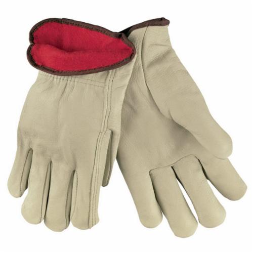 MCR Safety 3250 Insulated Premium Grade General Purpose Gloves, Drivers, Cowhide Leather Palm, Cotton Threadeather/Polyester, Beige, Open/Slip-On Cuff, Uncoated Coating, Resists: Abrasion, Fleece Lining, Gunn Cut/Standard Finger/Straight Thumb