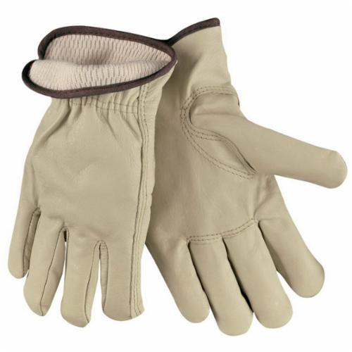 MCR Safety 3280XL Industrial Grade General Purpose Gloves, Driver, Gunn Cut/Keystone Thumb/Standard Finger Style, XL, Cowhide Leather Palm, Cotton Thread/Leather/Polyester, Beige, Open/Slip-On Cuff, Uncoated Coating, Resists: Abrasion
