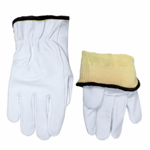 MCR Safety 3601K Premium Grade General Purpose Gloves, A5 Cut Level; Cat 3, Drivers, Grain Goatskin Leather Palm, Grain Goatskin Leather, White, Open/Slip-On Cuff, Resists: Abrasion, Cut, Heat and Puncture, Kevlar® Lining, Gunn Pattern/Standard Finger/Straight Thumb