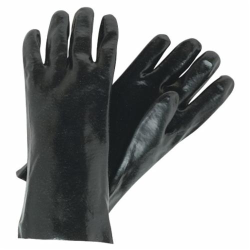 MCR Safety 6212 Industrial Grade General Purpose Gloves, Coated, Standard Finger/Wing Thumb Style, 7 ga Cotton Thread/Polyester/PVC, Black/White, Gauntlet Cuff, PVC with Smooth Finish Coating, Resists: Light Chemical, Interlock Lining