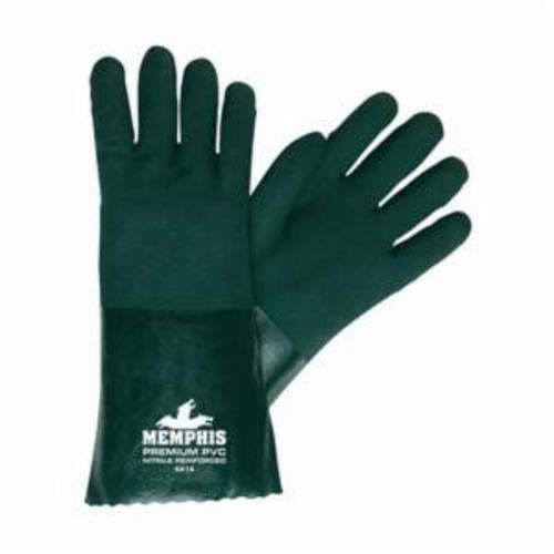 MCR Safety 6414 Premium Grade General Purpose Gloves, Coated, Standard Finger/Wing Thumb Style, L, PVC Palm, Nitrile Reinforced/PVC, Hunter Green/White, Gauntlet Cuff, PVC with Sandy Finish Coating, Jersey Lining