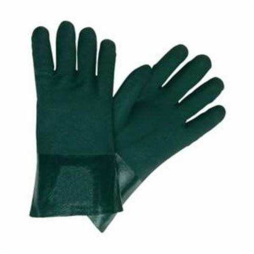 MCR Safety 6422 Industrial Grade General Purpose Gloves, Coated, Standard Finger/Wing Thumb Style, L, PVC Palm, PVC, Hunter Green/White, Gauntlet Cuff, PVC with Sandy Finish Coating, Jersey Lining