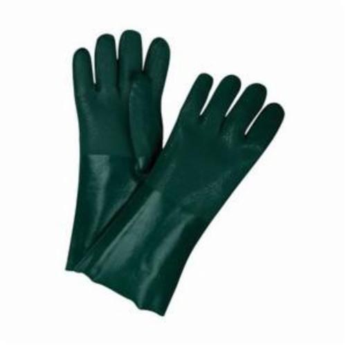 MCR Safety 6424 Industrial Grade General Purpose Gloves, Coated, Standard Finger/Wing Thumb Style, L, PVC Palm, PVC, Hunter Green/White, Gauntlet Cuff, PVC with Sandy Finish Coating, Jersey Lining