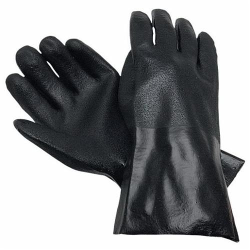 MCR Safety 6522S Industrial Grade General Purpose Gloves, Coated, Standard Finger/Wing Thumb Style, L, PVC Palm, PVC, Black/White, Gauntlet Cuff, PVC with Sandy Finish Coating, Resists: Abrasion, Chemicals and Oils, Interlock Lining