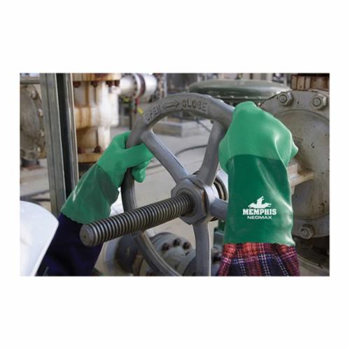 MCR Safety 6912 NeoMax™ Industrial Grade General Purpose Gloves, Work, Double Dipped Neoprene Palm, Double Dipped Neoprene, Green on Green, Gauntlet Cuff, Neoprene Coating, Resists: Abrasion, Cut, Puncture and Tear, Brushed Interlock Lining