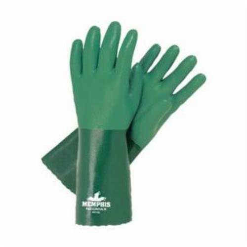 MCR Safety 6914L NeoMax™ 6914 Industrial Grade General Purpose Gloves, Work, Standard Finger/Wing Thumb Style, L, Double Dipped Neoprene Palm, Double Dipped Neoprene, Green on Green, Gauntlet Cuff, Sandy Coating, Brushed Interlock Lining