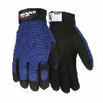 MCR Safety 900XL FasGuard™ 900 Premium Grade General Purpose Gloves, Gunn Cut/Standard Finger/Wing Thumb Style, XL, Clarino® Synthetic Leather Palm, 7 ga Cotton/Polyester/Spandex® Foam, Black/Blue Fabric/Red Logo, Elastic Wrist Cuff, Uncoated Coating