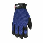 MCR Safety 900 FasGuard™ Premium Grade General Purpose Gloves, Leather Palmulti-Task, Clarino® Synthetic Leather Palm, Cotton/Polyester/Spandex® Foam, Black/Blue Fabric/Red Logo, Elastic Wrist Cuff, Uncoated Coating, Resists: Solvent, Unlined Lining