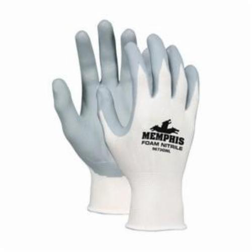 MCR Safety 9673GWL Dipped General Purpose Gloves, Coated/Multi-Purpose, Seamless/Standard Finger Style, L, Foam Nitrile Palm, 13 ga Nylon, Gray/White, Knit Wrist Cuff, Foam Nitrile Coating, Resists: Abrasion, Cut, Puncture and Tear, Nylon Lining