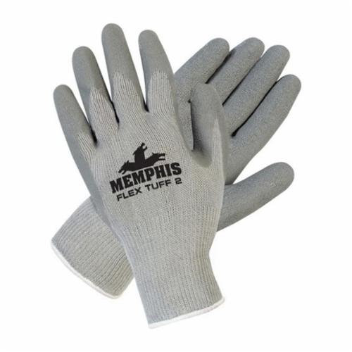 MCR Safety 9688 FlexTuff® II 9688 Dipped General Purpose Gloves, Coated, Latex Palm, 10 ga Cotton/Polyester, Gray, Knit Wrist Cuff, Latex Coating, Resists: Abrasion, Cut, Puncture and Tear, Polyester/Cotton Lining, Seamless/Standard Finger/Wing Thumb