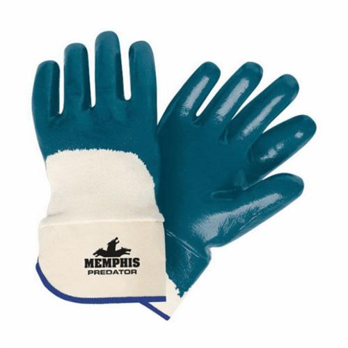 MCR Safety 9760 Predator® 9760 Premium Grade General Purpose Gloves, Coated, Standard Finger/Straight Thumb Style, L, Nitrile Palm, Nitrile, Blue/White, Safety Cuff, Nitrile Coating, Resists: Abrasion, Cut, Puncture and Tear