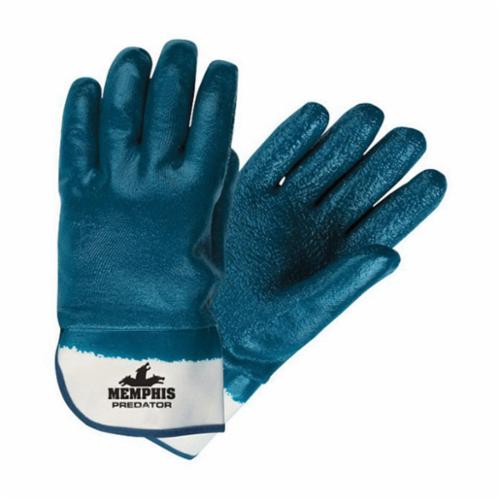 MCR Safety 9761R Predator® 9761R Premium Grade General Purpose Gloves, Coated, Standard Finger/Straight Thumb Style, L, Nitrile Palm, Nitrile, Blue/White, Safety Cuff, Nitrile Coating, Resists: Abrasion, Cut, Puncture and Tear