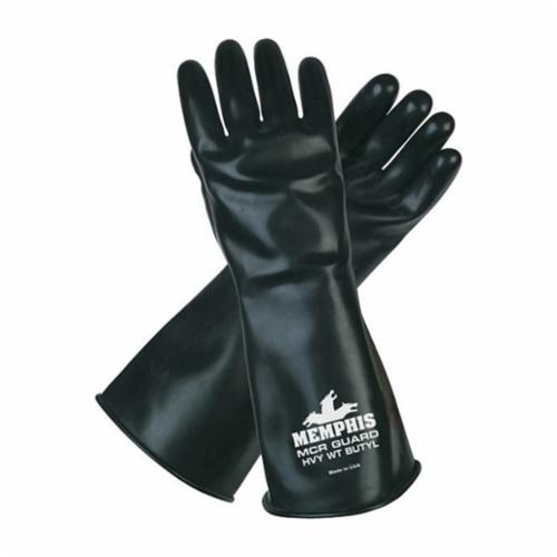 MCR Safety CP25L MCR Guard CP25 Industrial Grade Chemical-Resistant Gloves With White Logo, L, Paired Hand, Butyl, Black, Unlined Lining, 14 in L, Resists: Acid, Aldehydes, Alcohol, Amides, Bases, Esters and Ketones, Unsupported Support