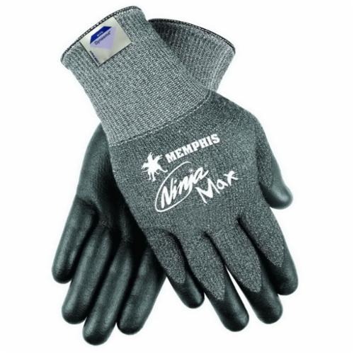 MCR Safety N9676GL Ninja® Max N9676G General Purpose Gloves, Coated, Standard Finger/Wing Thumb Style, L, Bi-Polymer Palm, 10 ga Dyneema®, Black/White, Knit Wrist Cuff, Bi-Polymer Coating, Resists: Abrasion, Cut, Puncture and Tear, HPPE Lining