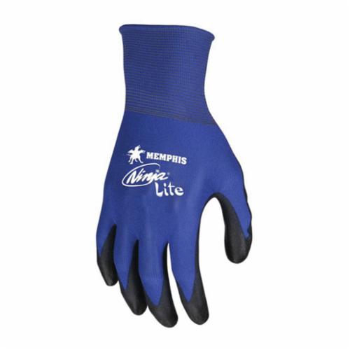 MCR Safety N9696XL Ninja® Lite N9696 Dipped General Purpose Gloves, Coated, Standard Finger Style, XL, Polyurethane Palm, 18 ga Nylon, Black/Blue, Knit Wrist Cuff, Polyurethane Coating, Resists: Abrasion, Cut, Puncture and Tear, Nylon Lining