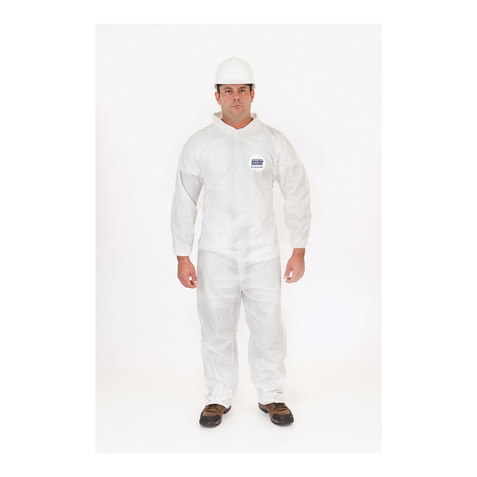 MicroGuard MP® 8012-3XL Breathable Disposable Coverall With Standard Collar, Elastic Wrist, Back and Open Ankle, 3XL, White, Microporous Fabric, 48 to 51 in Chest, 31-1/2 in L Inseam