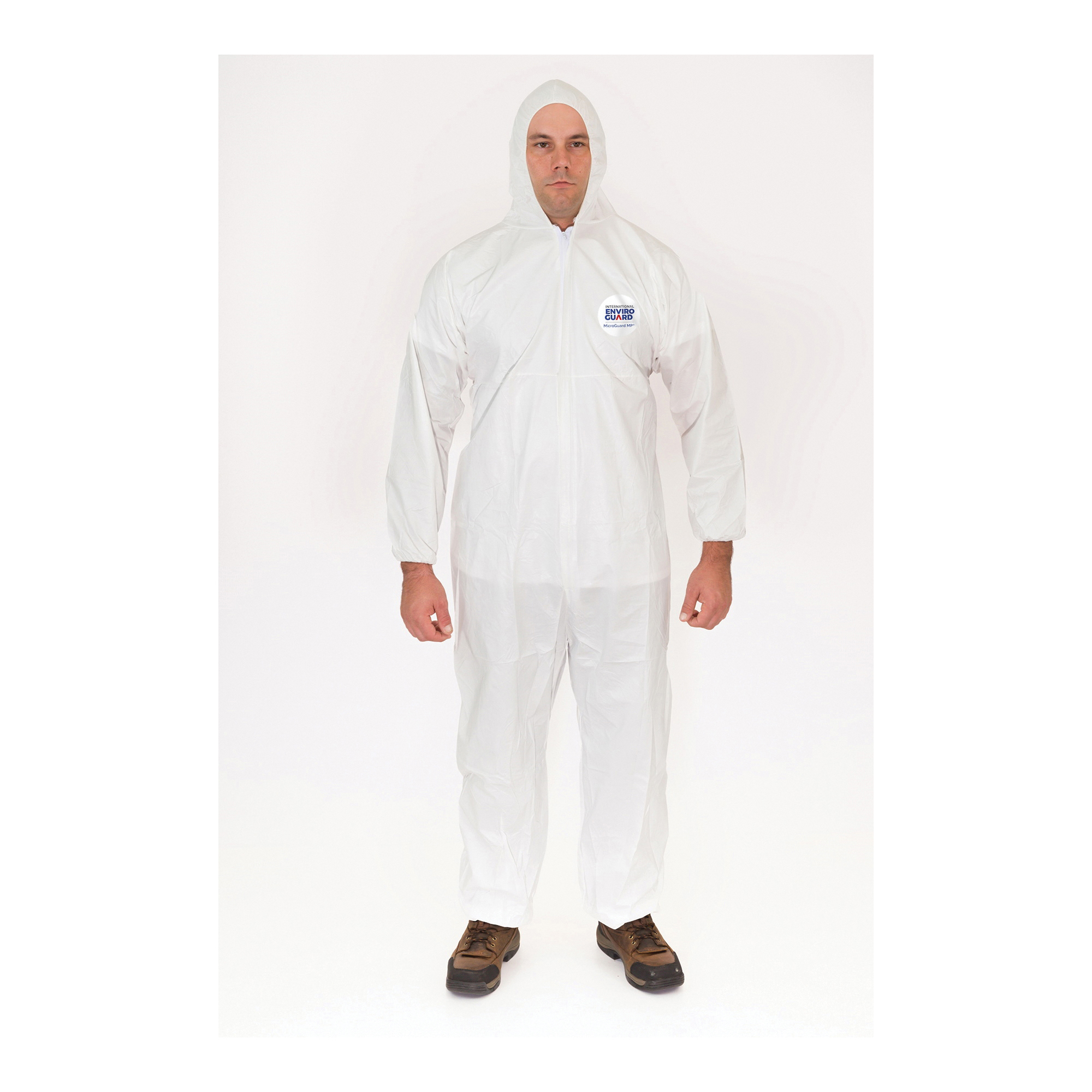 MicroGuard MP® 8015-4XL Breathable Disposable Coverall With Attached Hood, Elastic Wrist and Ankle, 4XL, White, Microporous Fabric, 51 to 54 in Chest, 32-1/2 in L Inseam