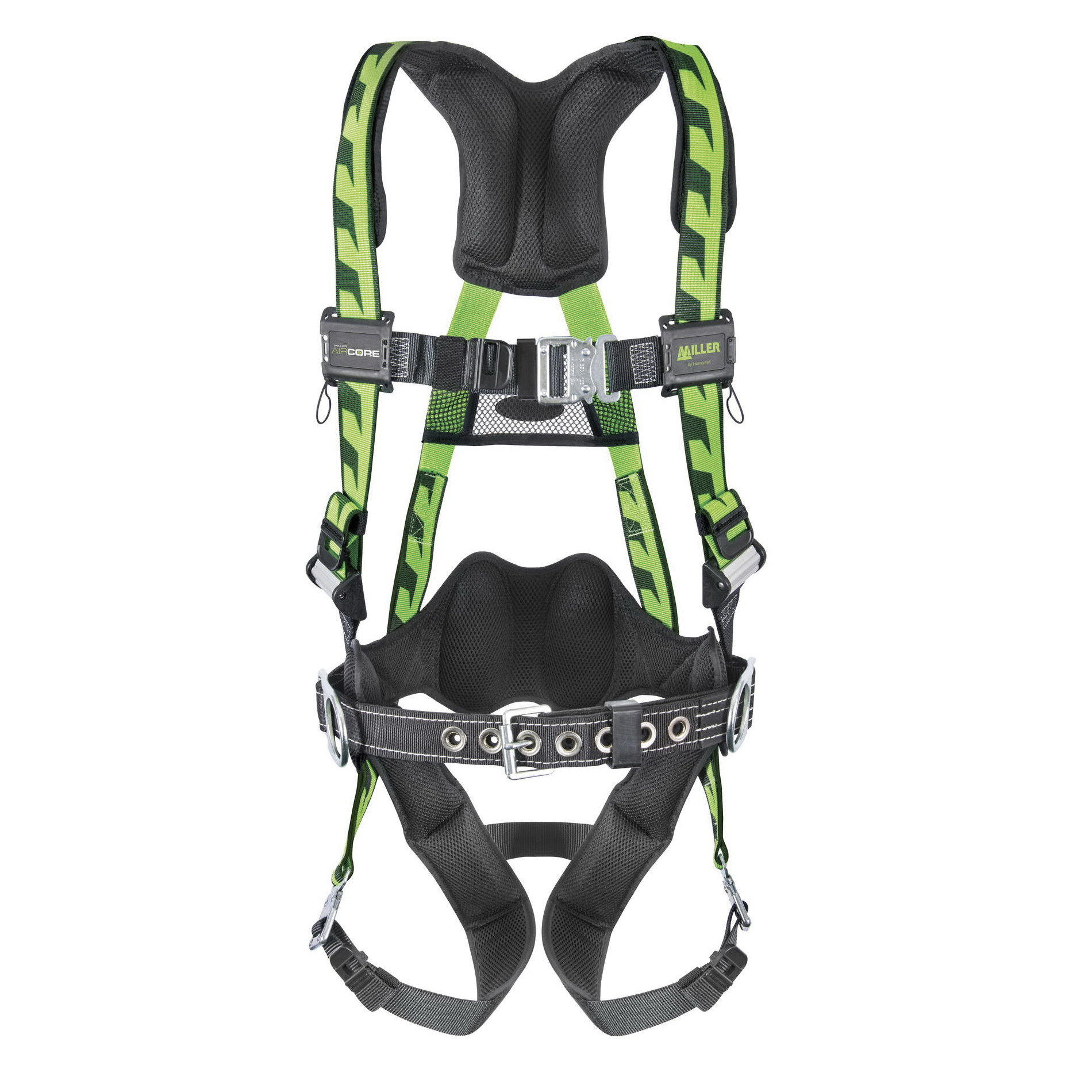 Miller® by Honeywell AirCore™ AC-QC-BDP/UGN Harness, Universal, 400 lb Load, Polyester Strap, Quick-Connect Leg Strap Buckle, Quick-Connect Chest Strap Buckle, Carbon Steel Hardware, Green