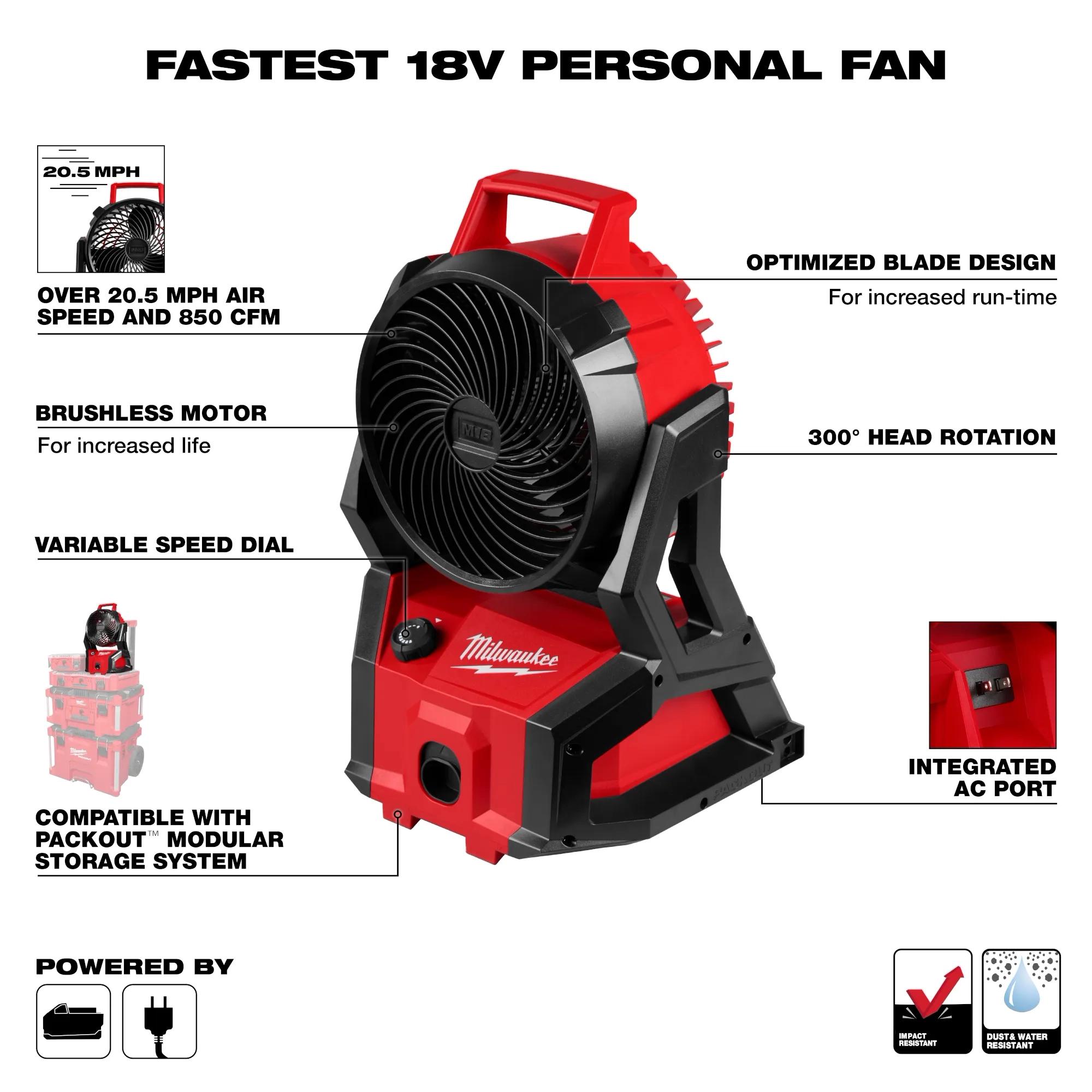 Milwaukee® 0818-20 PACKOUT™ Brushless Fan, 18 V