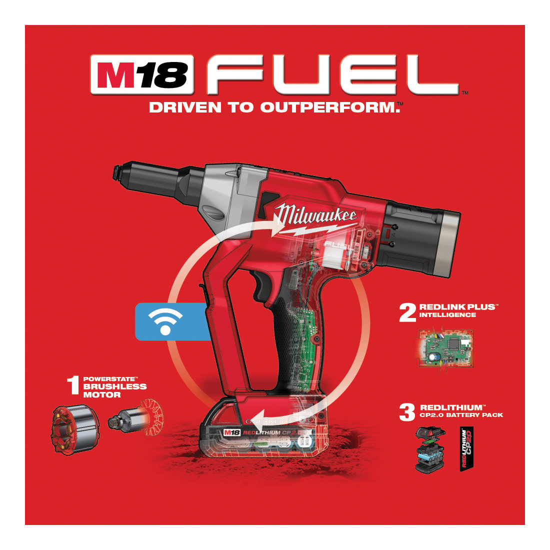 Milwaukee® 2660-22CT M18™ FUEL™ Cordless Blind Rivet Tool With ONE-KEY™, 3/16 in, 7/32 in, 1/4 in, 9/32 in Rivet, 4500 lb Pulling, 18 V, Lithium-Ion Battery, Aluminum Housing