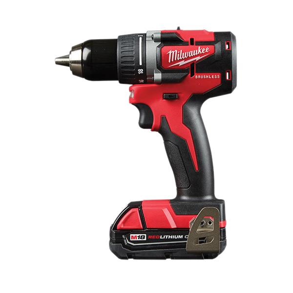 Milwaukee® M18™ 2801-22CT Compact Brushless Cordless Drill Kit, 1/2 in Chuck, 18 VDC, 0 to 500/0 to 1800 rpm No-Load, 6-1/2 in OAL, Li-Ion Battery
