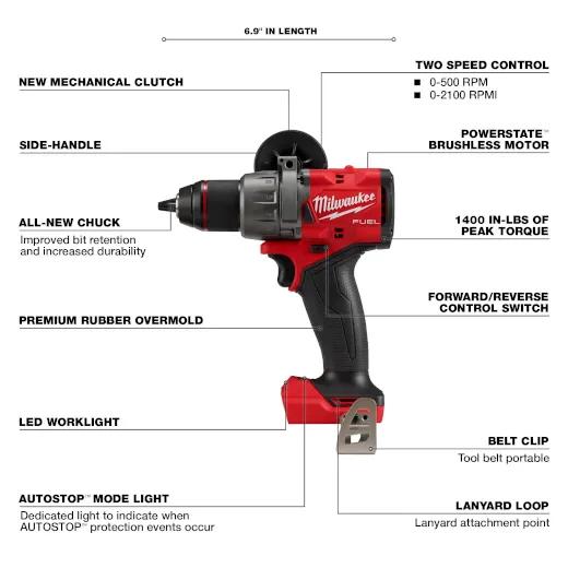 Milwaukee® 2903-20 Compact Brushless Drill, 1/2 in Chuck, 18 V, 2100 rpm No-Load, Li-Ion Battery