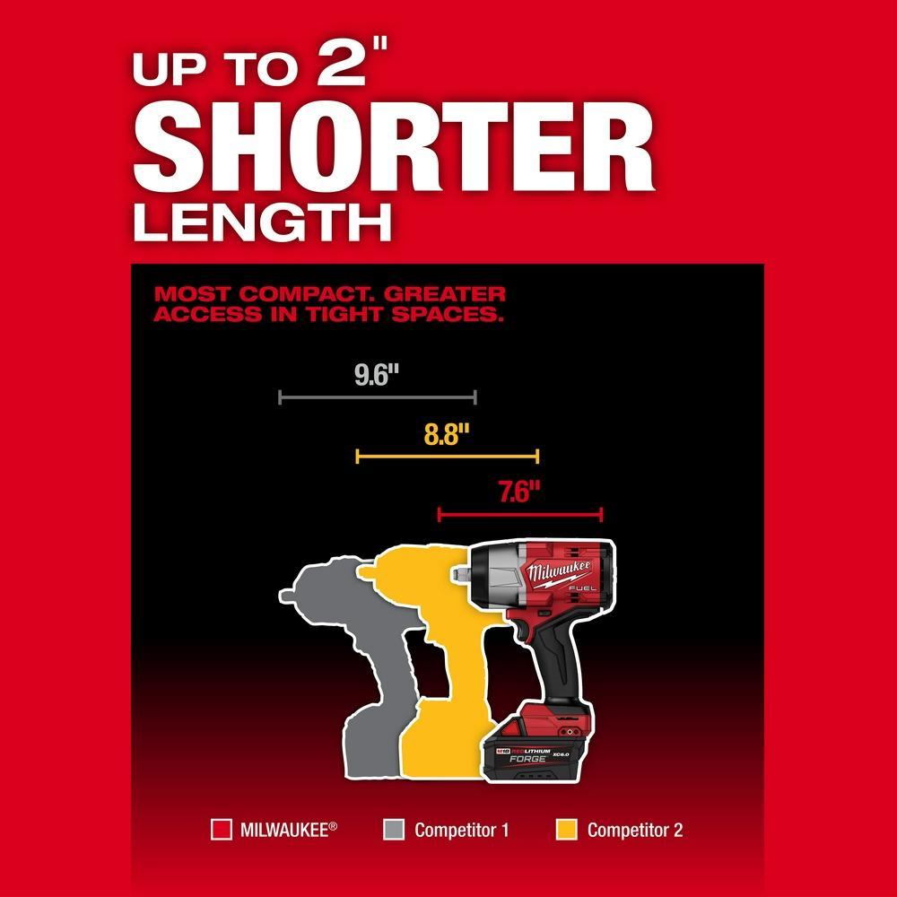 Milwaukee® 2967-20 M18 FUEL™ High Torque Impact Wrench, 1/2 in Drive 4-Mode Drive, 0 to 2400 ipm, 1200 ft-lb Fastening/1600 ft-lb Nut-Busting Torque Rating, 18 V, 7.6 in OAL