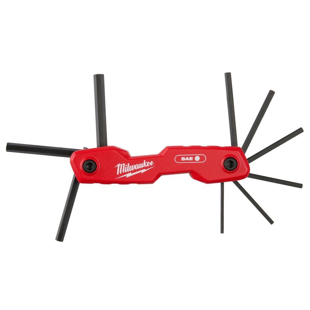 Milwaukee® 48-22-2181 Folding Hex Key Set, 9 Pieces, 5/16, 3/32, 7/64, 1/8, 9/64, 5/32, 3/16, 7/32, 1/4 in Hex, Hex Drive, Ergonomic Handle, Steel/Aluminum, Black Oxide