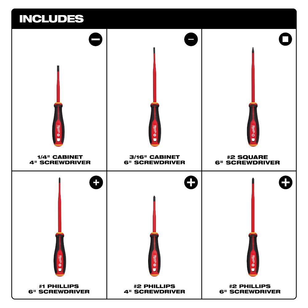 Milwaukee® 48-22-2206 Screwdriver Set, 6 Pieces, Thermoplastic/Metal/Polypropylene