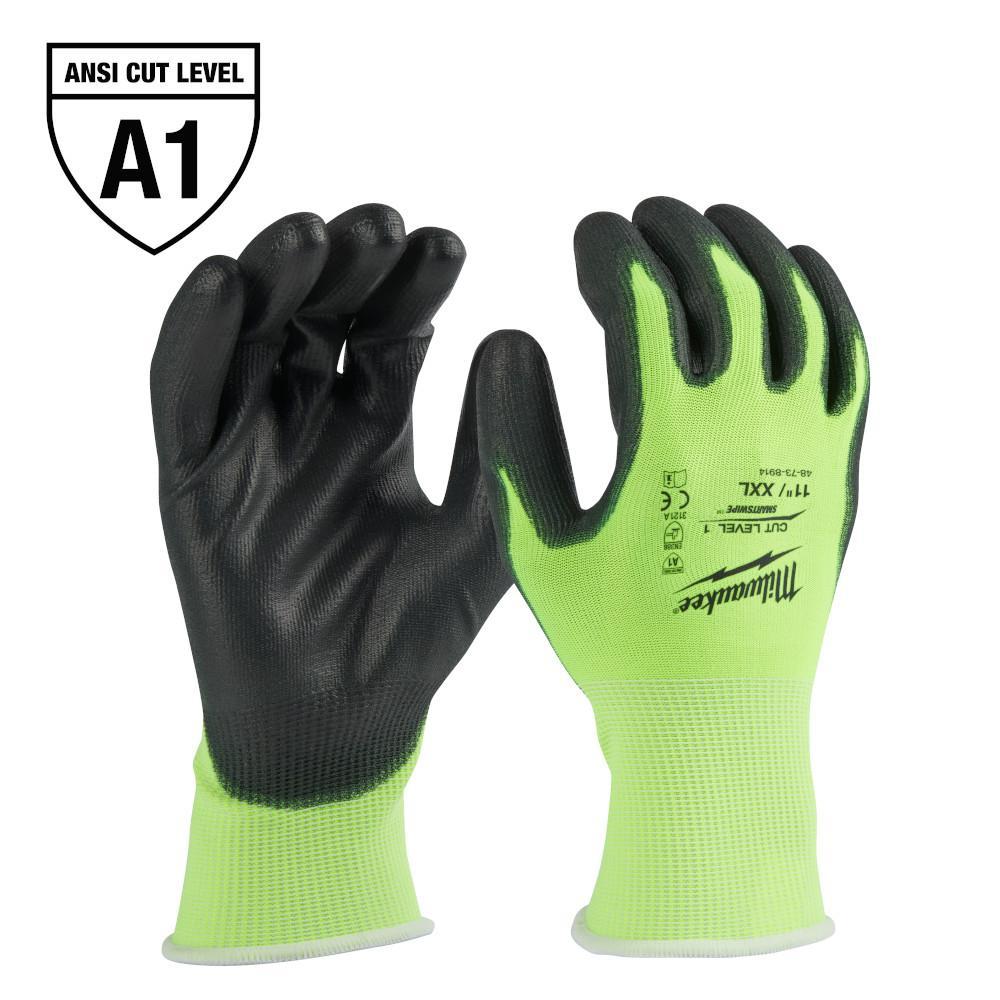 Milwaukee® 48-73-8914B Breathable Unisex Cut-Resistant Gloves, 2XL, Polyurethane, Elastic Knit Cuff, Resists: Abrasion, Cut, Puncture and Tear, ANSI Cut-Resistance Level: A1, ANSI Puncture-Resistance Level: A1